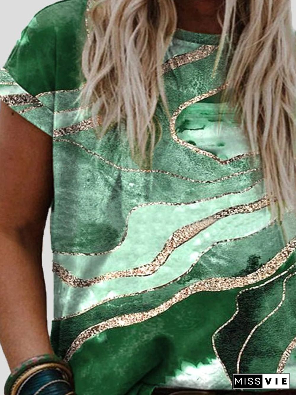 Women'S T-Shirts Abstract Print Crew Neck Short Sleeve T-Shirt