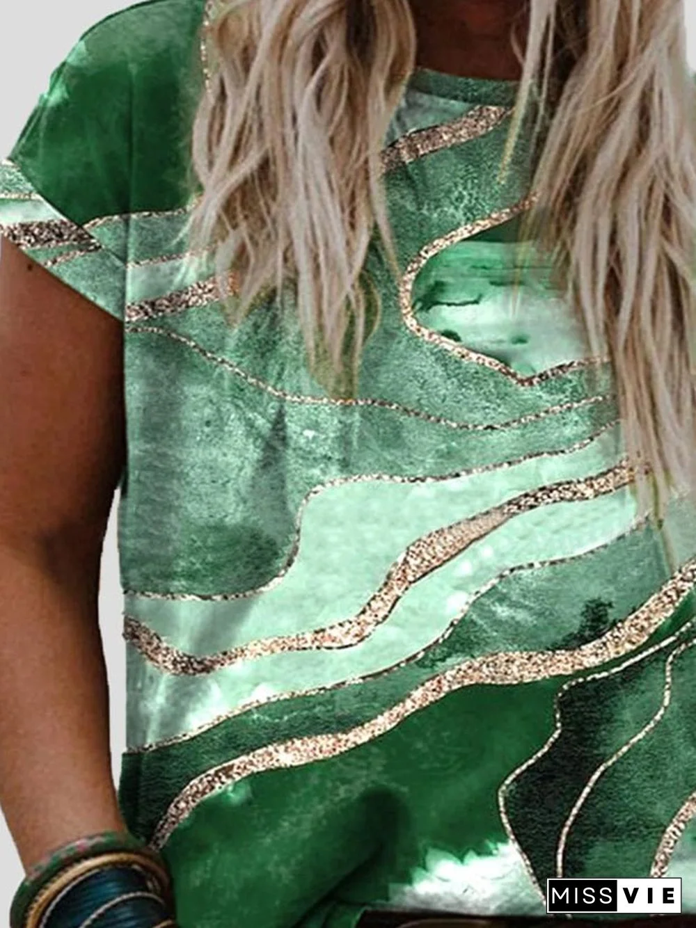 Women'S T-Shirts Abstract Print Crew Neck Short Sleeve T-Shirt