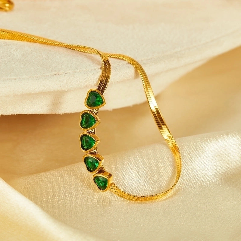 Vintage Style Minimalist Heart Shape 304 Stainless Steel Zircon Inlay Necklace