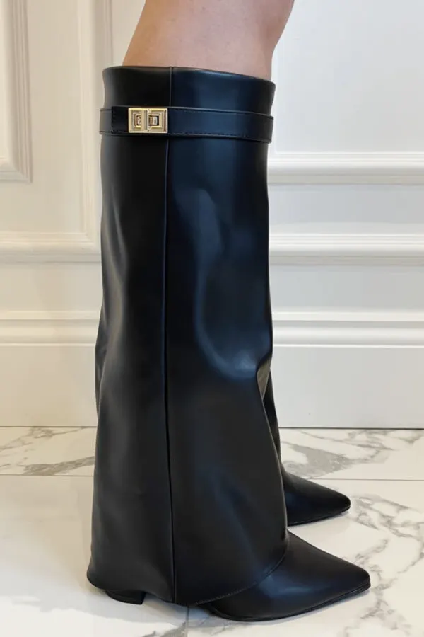 Stylish High Boots with Flap and Block Heel &acirc;&euro;&ldquo; 8.5cm Leather or Suede