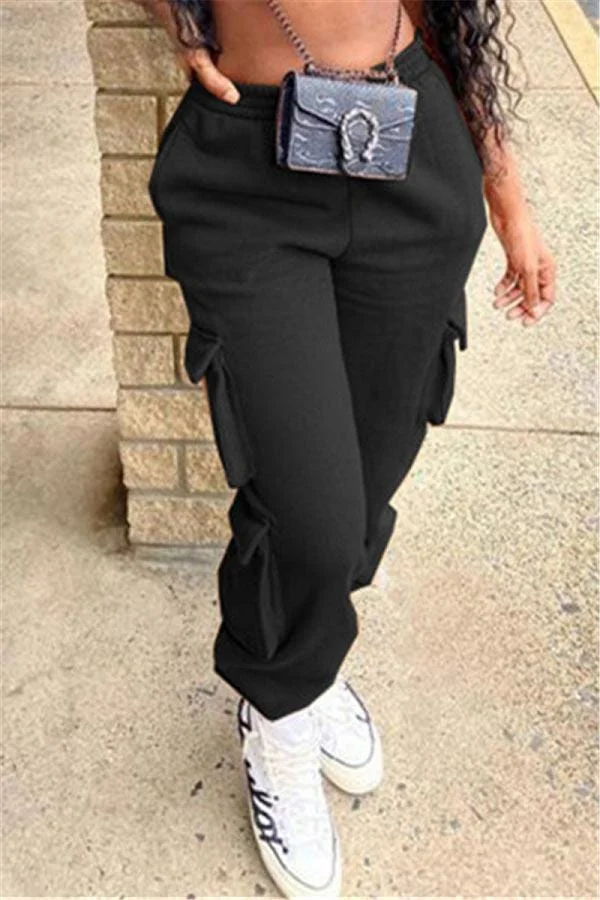 Casual Solid Mid Waist Trousers