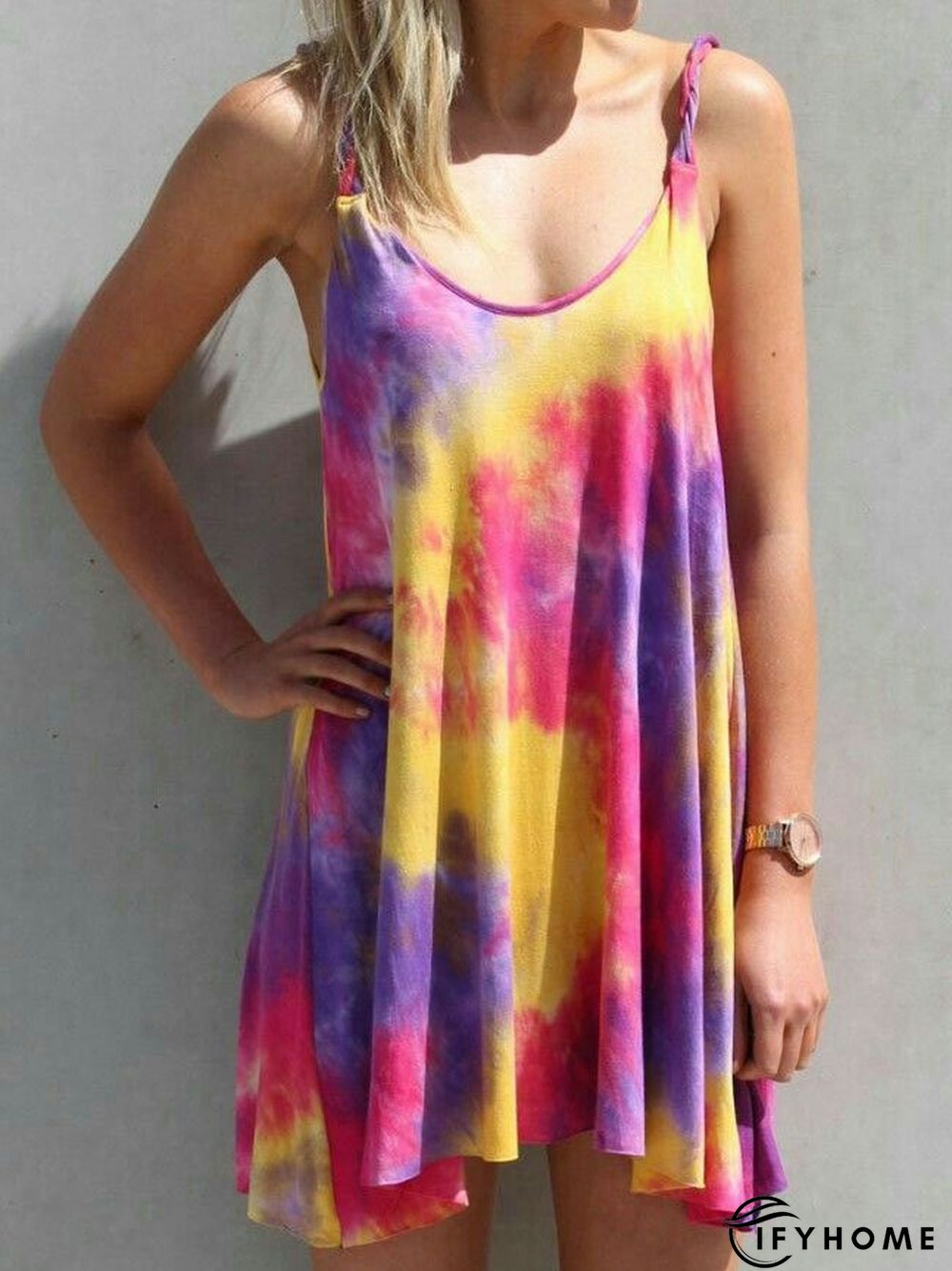 Casual Deep V-Neck Sleeveless Tie dye Dress | IFYHOME