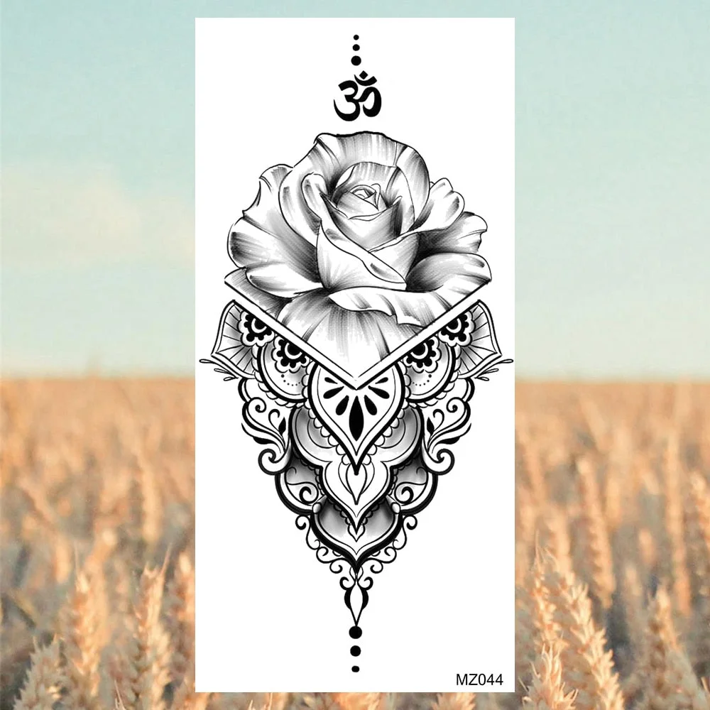 Black Lotus Pendant Temporary Tattoos For Women Adult Rose Flower Jewelry Fake Tattoo Fashion Calf Waterproof Half Sleeve Tatoos