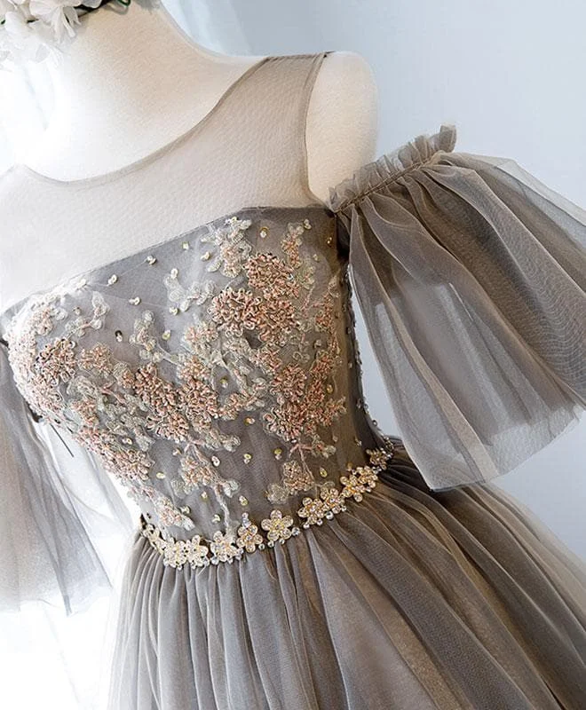 Cute Round Neck Tulle Lace Short Prom Dress