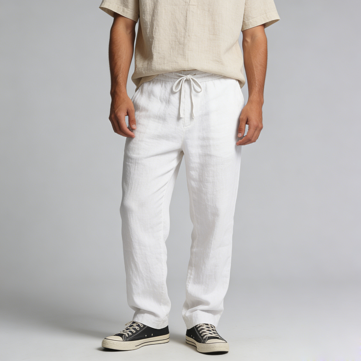 Linen Pants Men Linen Straight Leg Trousers Easy Care REAL SILK LIFE