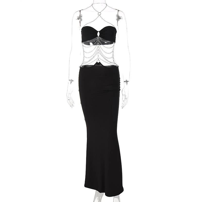 Halter chain hollow sexy long dress-zachics