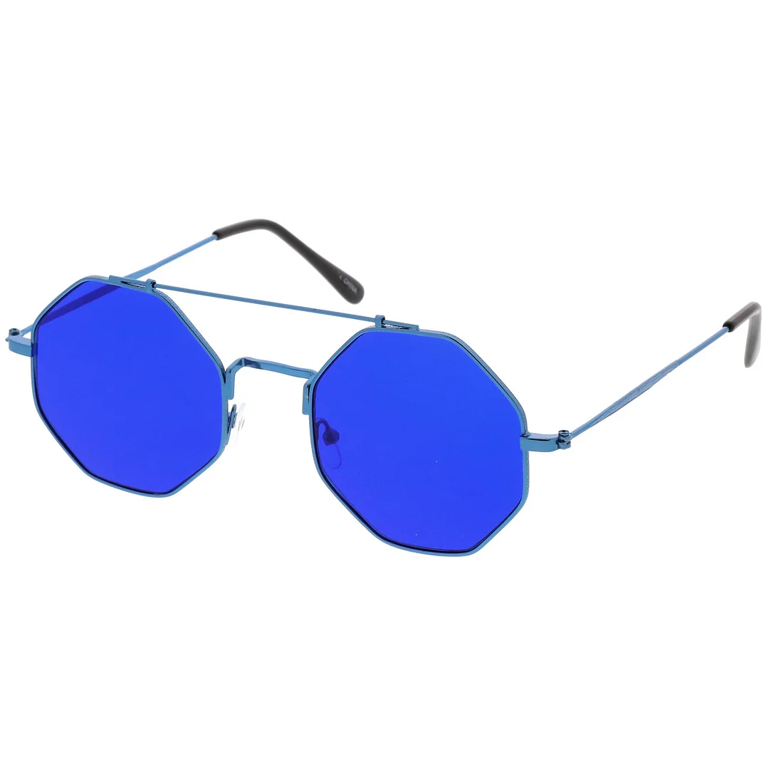 Modern Octagon glasses With Crossbar Colored Flat Lens And Ultra Slim Arms 52mm