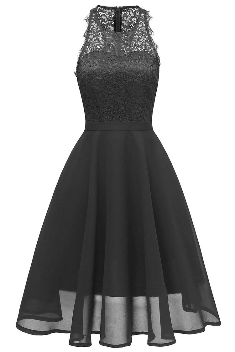 Black A-line Lace Midi Sleeveless Prom Dress - Chicaggo
