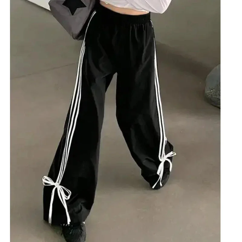 Toloer Black Striped Bow Cargo Pants-Outfit Ideas