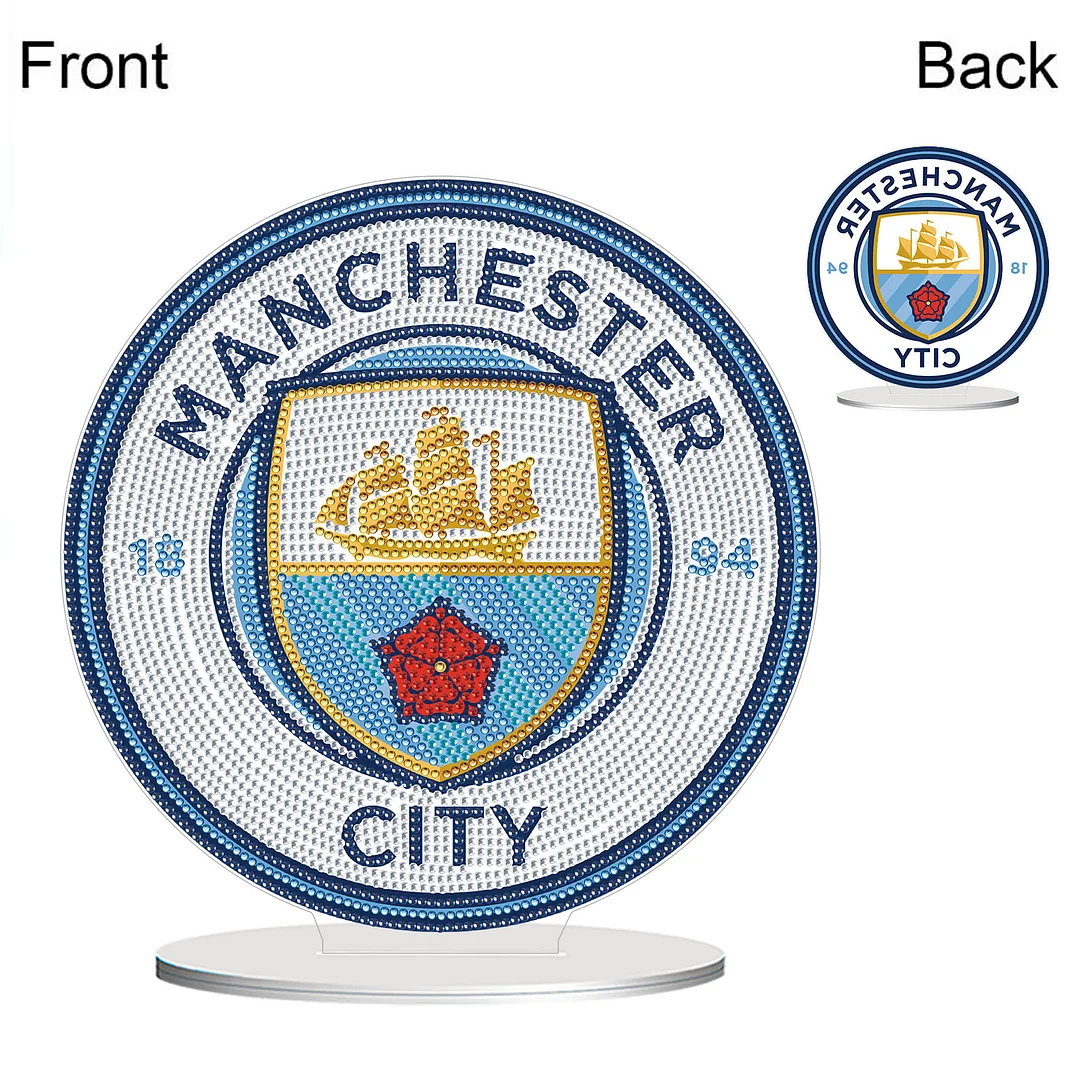 5D DIY Manchester City FC Acrylic Special Shape Diamond Painting Desktop Ornaments Stand Up 5D Gem Painting Crafts for Home Office Table Top Decor