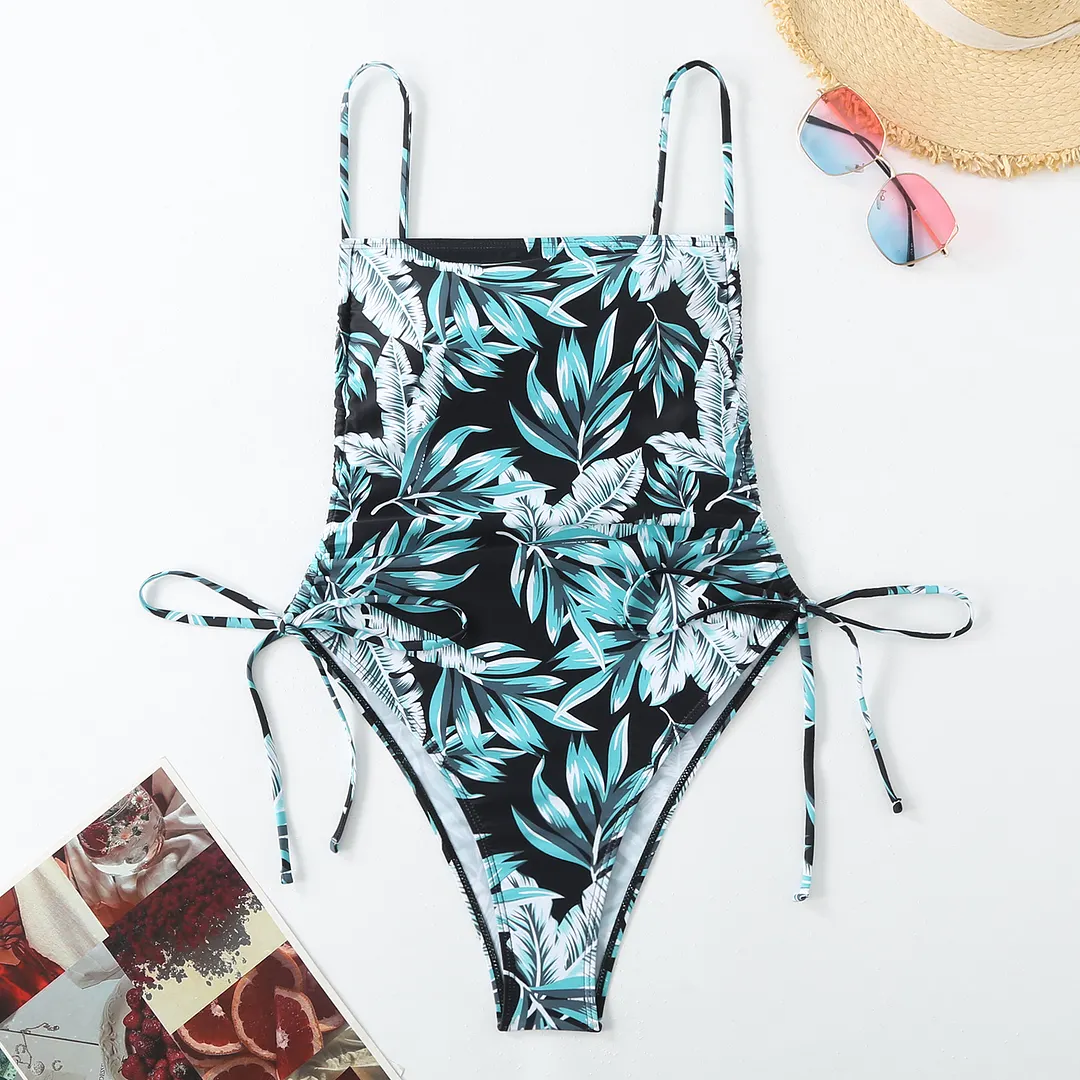 Churchf 2025 New Swimsuit Print Holiday Style Drawstring Skinny Sexy Bikini Swimsuit