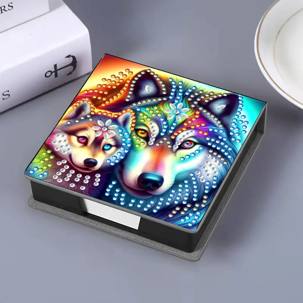 PU 5D Diamond Painting Kit Note Box DIY Diamond Art Notepad Box (Wolf)