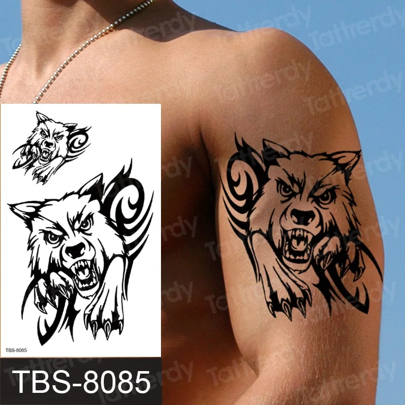 temporary tattoos men women arm shoulder tattoos sleeve traibal wolf owl scorpion male tattoos sticker black henna decal