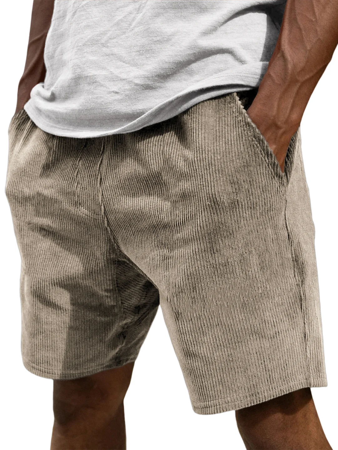 Men's Corduroy Vintage Stylish Elastic Waist Casual Shorts With Side Pockets