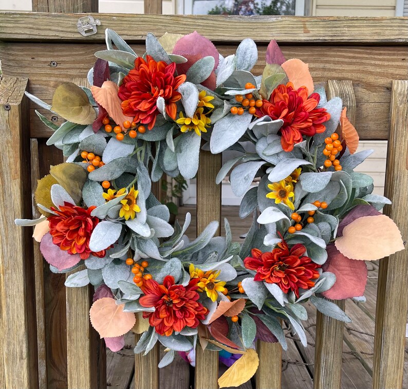 Fall lambs ear eucalyptus front door wreath Burnt orange image 1