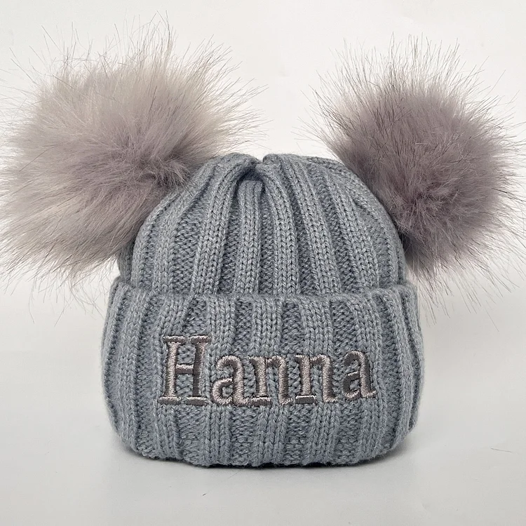 Personalized Embroidery Kid Pom Pom Hat and Scarf 