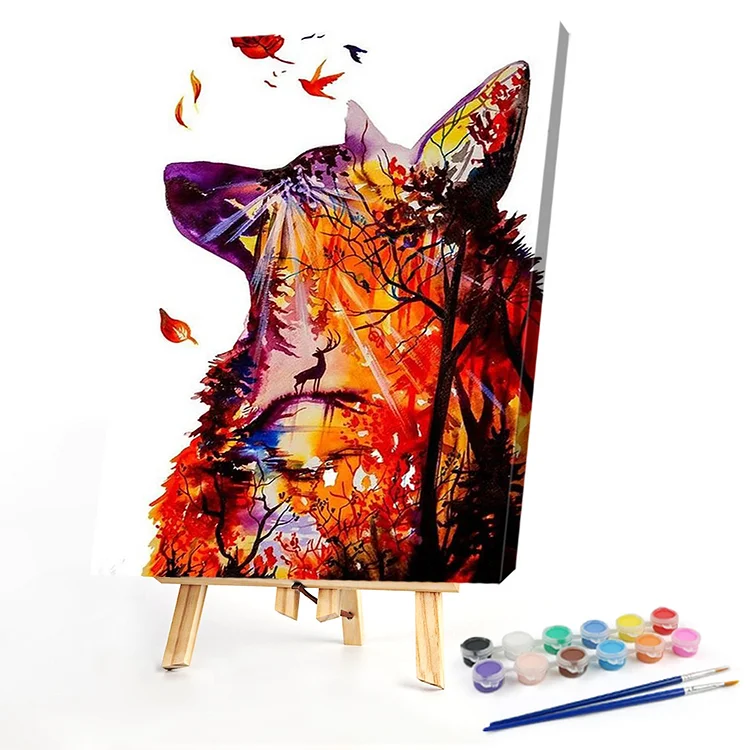 Oil Paint By Numbers - Autumn Leaves Wolf Silhouette - 40*50CM