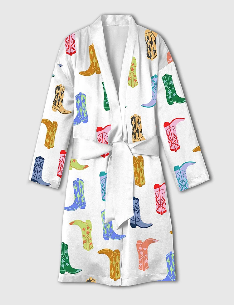 Women's Colorful Cowboy Boot Satin Bathrobe 