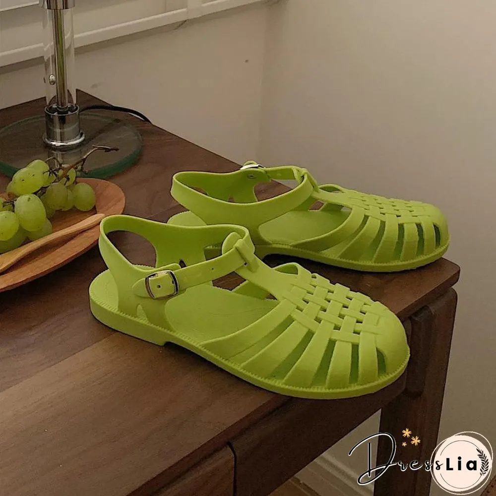 Womens Sandals Jelly Shoes Summer Ankle Strap Rubber Soft Sole Non-Slip Mom Casual