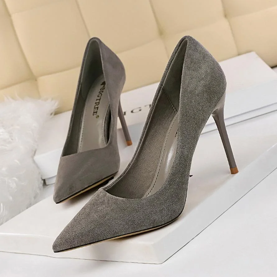 Fashion simple stiletto suede shallow pointy high-heeled sexy shoes