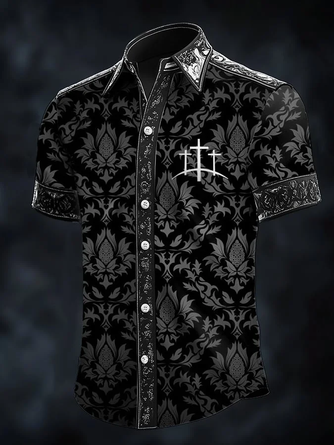 Men's Retro Baroque Print Dark Shirt 