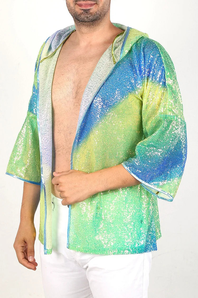 Unisex Gradient Sequin Hooded Kimono [Pre-Order]