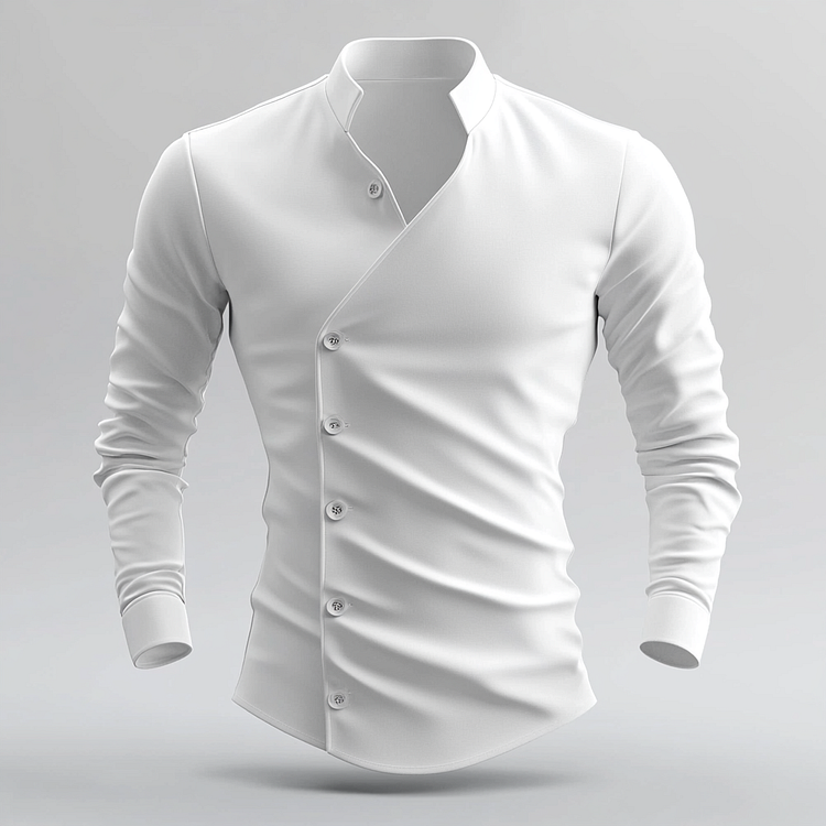 Men's Stand Collar Slant Button Long Sleeve Shirt