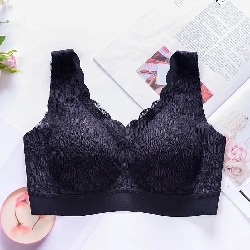 Women Bra Lace Underwear Seamless Bras Wireless Sexy Push Up Brassiere Gathers Pad Intimates Lingerie Beauty Back Latex Bralette