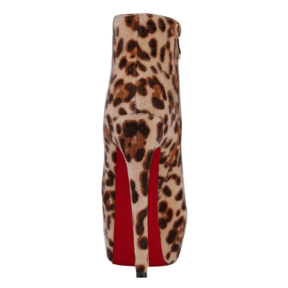 6.1" Women's Sky High Heels Platform Red Bottom Shoes Winter Suede Ankle Boots-MERUMOTE