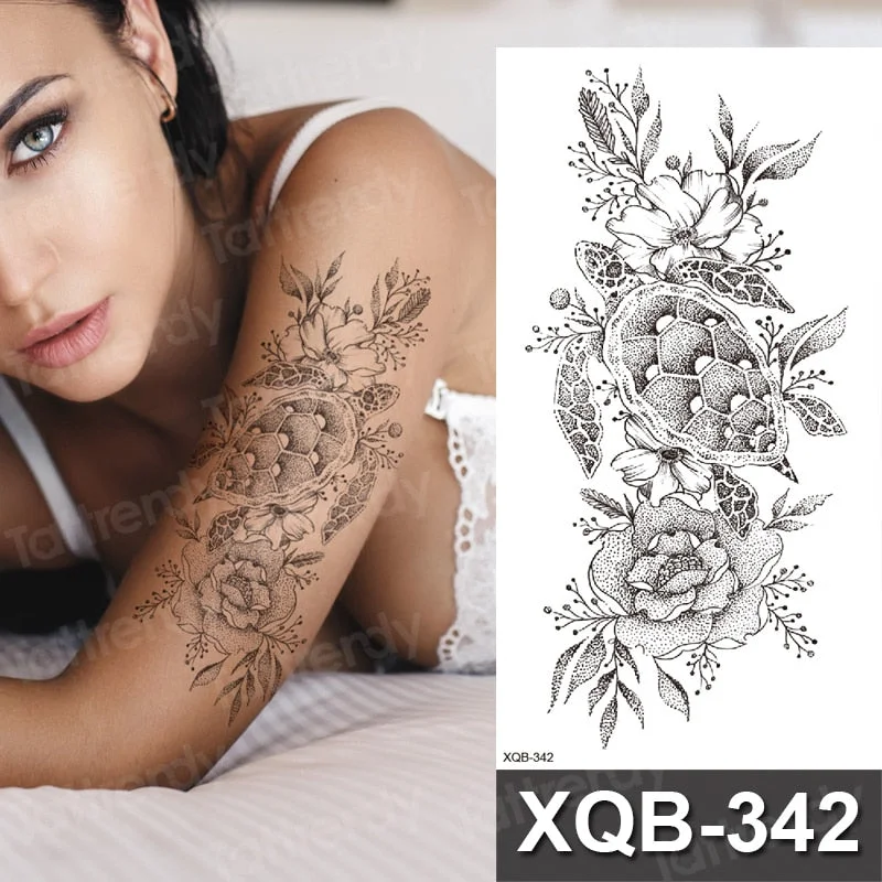 temporary tattoo flower snake dragon anime sexy body art stickers black lion skull tattoo sleeve for women men boys sexy decal
