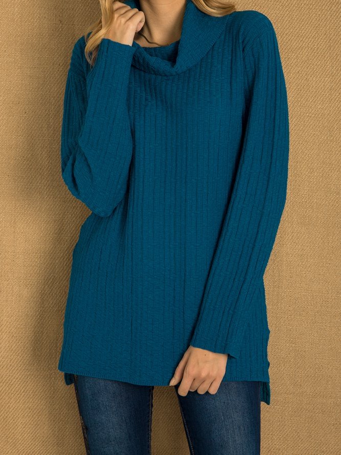 Blue Long Sleeve Cotton Turtleneck Sweater
