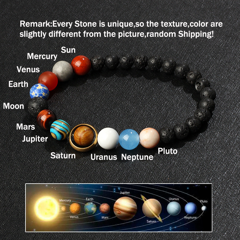 Cosmic Solar System Volcanic Stone Eight Planets Star Bracelet