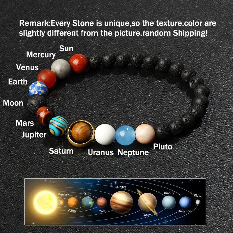 Cosmic Solar System Volcanic Stone Eight Planets Star Bracelet