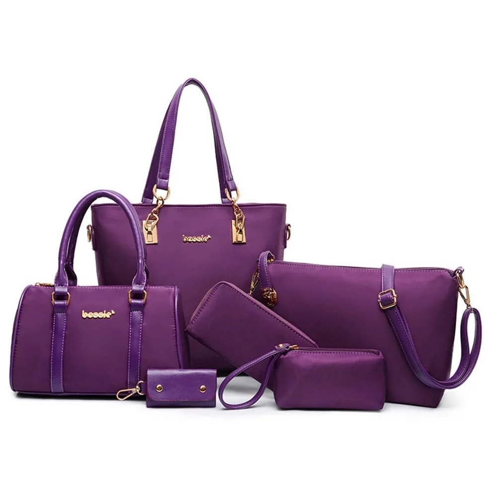 6 PCS Women Shoulder Bag Top-Handle Handbag Tote Purse Wallet Key Case Set