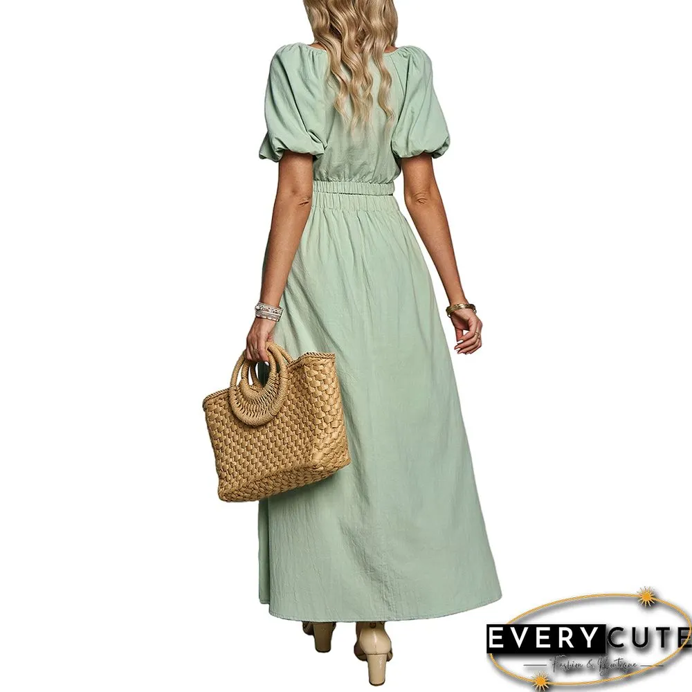 Pea Green V Neck Crop Top and Pocket Skirt Set