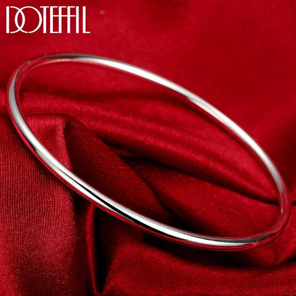 DOTEFFIL 925 Sterling Solid Silver Bracelet Fashion Personality Simple Smooth Bangles For Women Jewelry