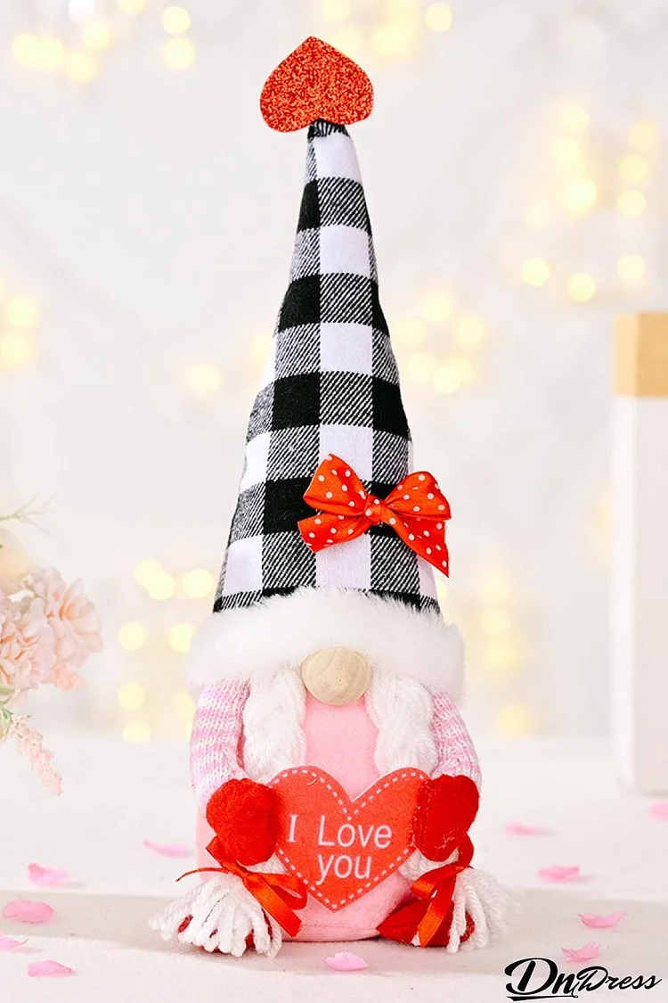 Valentine's Day Plaid Pointed Hat Gnome