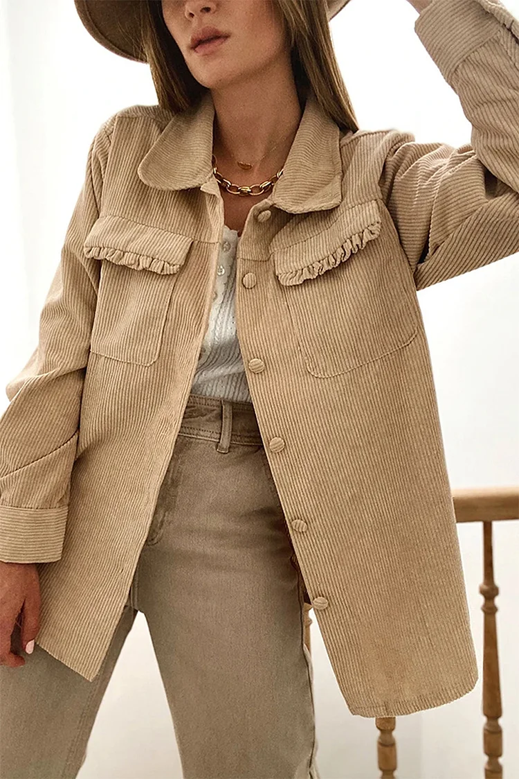 Women's Corduroy Single Breasted Shirt Jacket Khaki