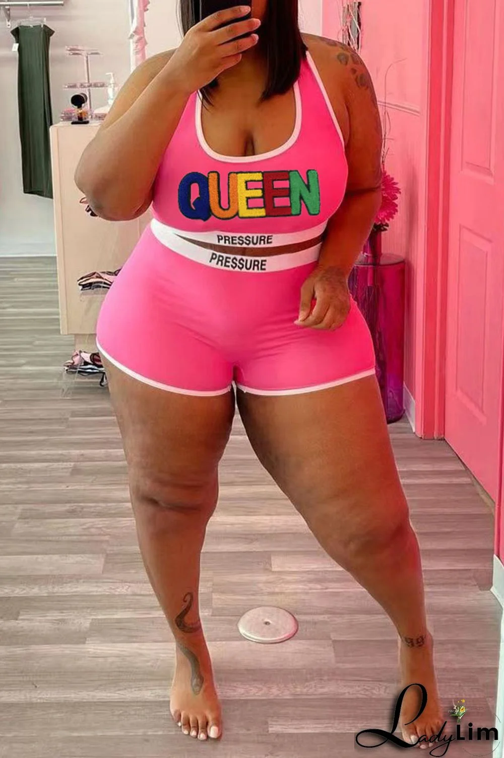 Red Casual Sportswear Solid Embroidered Split Joint U Neck Plus Size Two Pieces