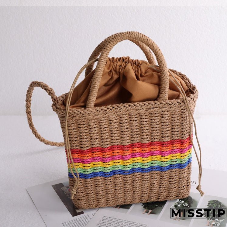 Paziye Rainbow Straw Woven Handbag Crossbody Bag