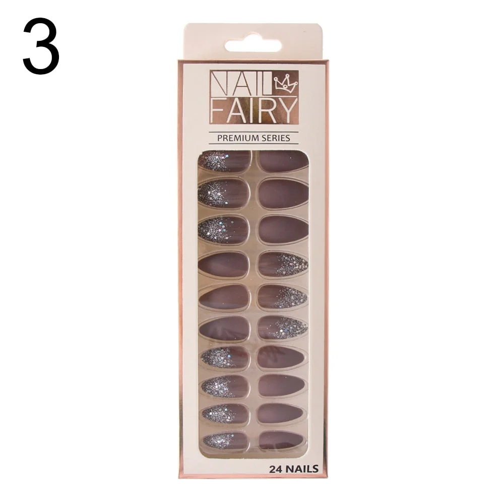 24/30Pcs/Set Reusable False Nail Tips Set Full Cover Shiny Matte Nail Tips With Designs Press On Nails Art Fake Extension Tips-Nail Inspo