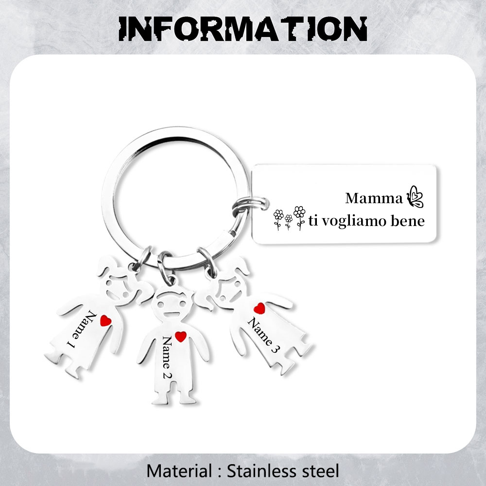 Mamma ti voglio bene-Portachiavi ciondolo bambino 3 nomi personalizzati regalo per festa della mamma | Jessemade