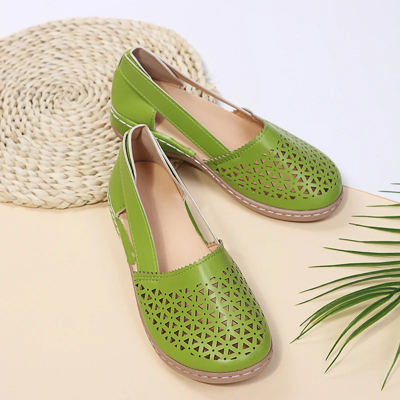 Yyvonne Summer Large-Size Casual Sandals Women's Slope Hollow Pure Color Single Shoes Low-Heeled Sandals Women