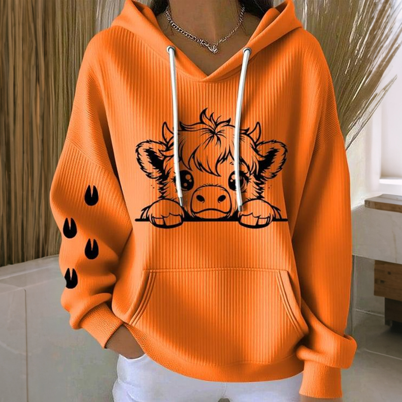 Women's Cute Highland Cow Print Long Sleeve Casual Hoodie elevenforest