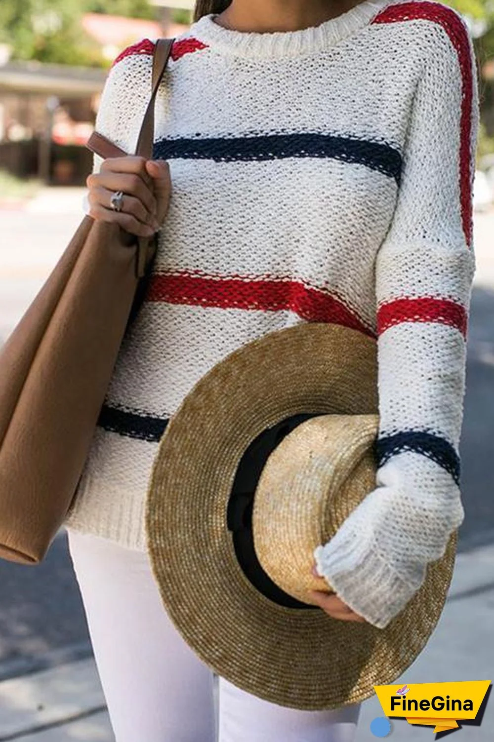 Stitching Striped knit Sweater