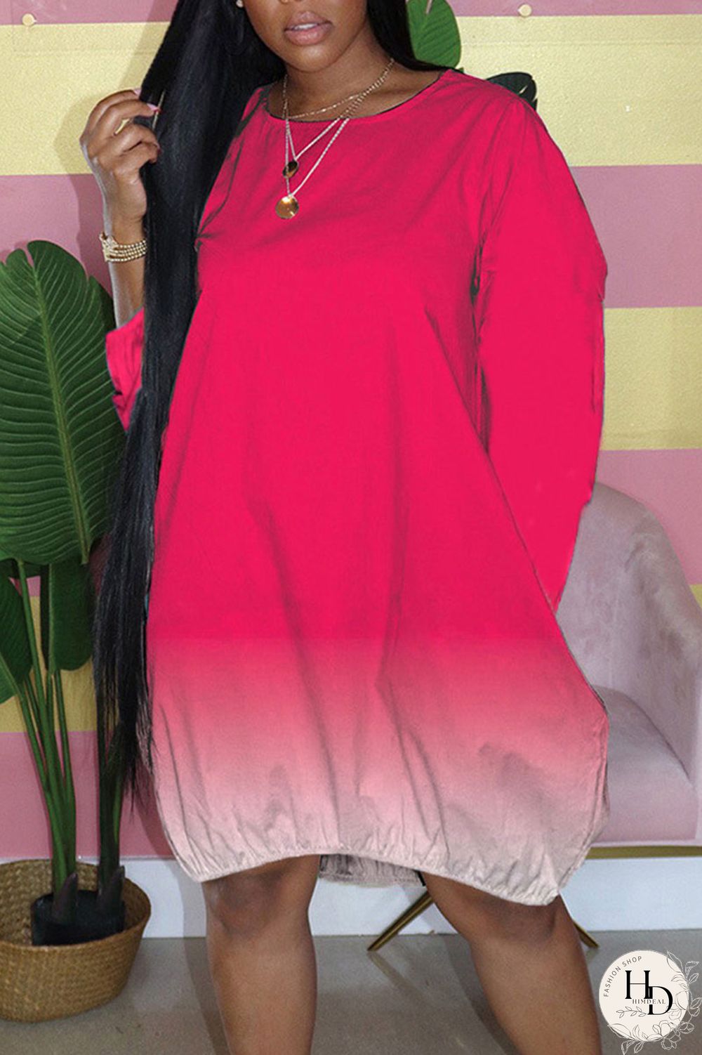 Tibetan Blue Casual Gradual Change Print Patchwork O Neck Dresses