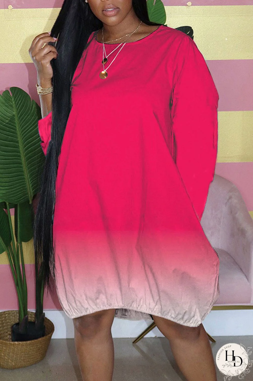 Tibetan Blue Casual Gradual Change Print Patchwork O Neck Dresses