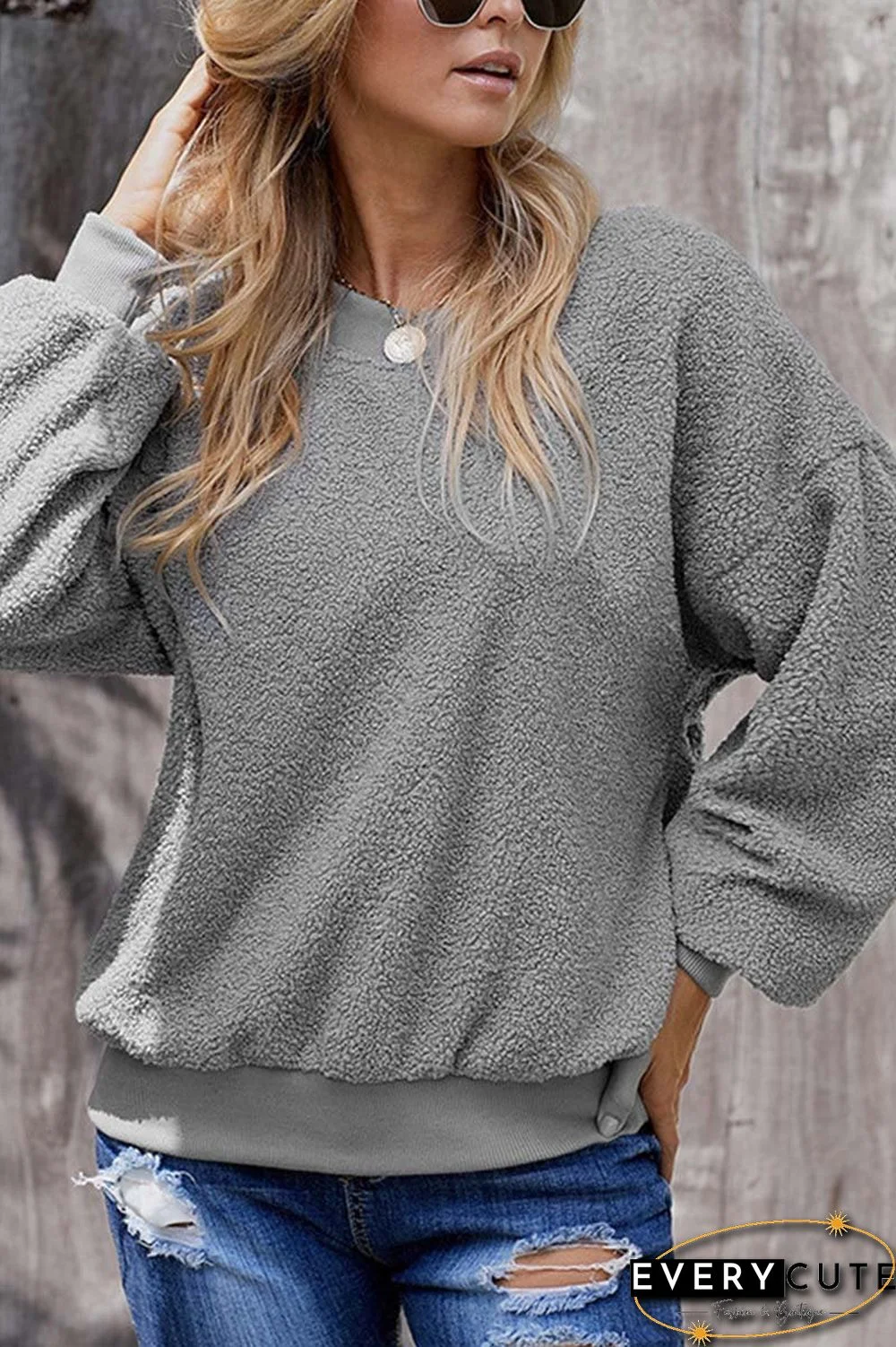 Teddy Plush Sweater Casual Tops