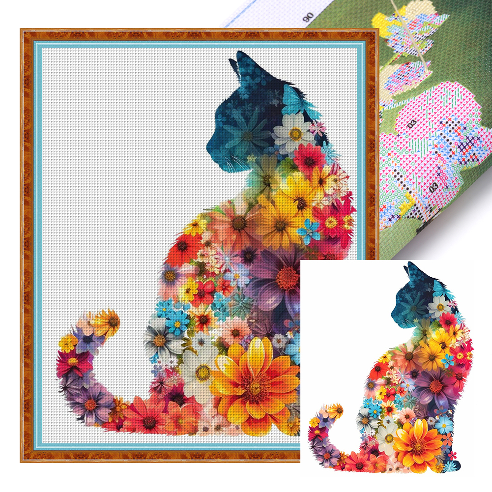 Flower Cat Full 11CT Pre-stamped Canvas(40*50cm) Cross Stitch