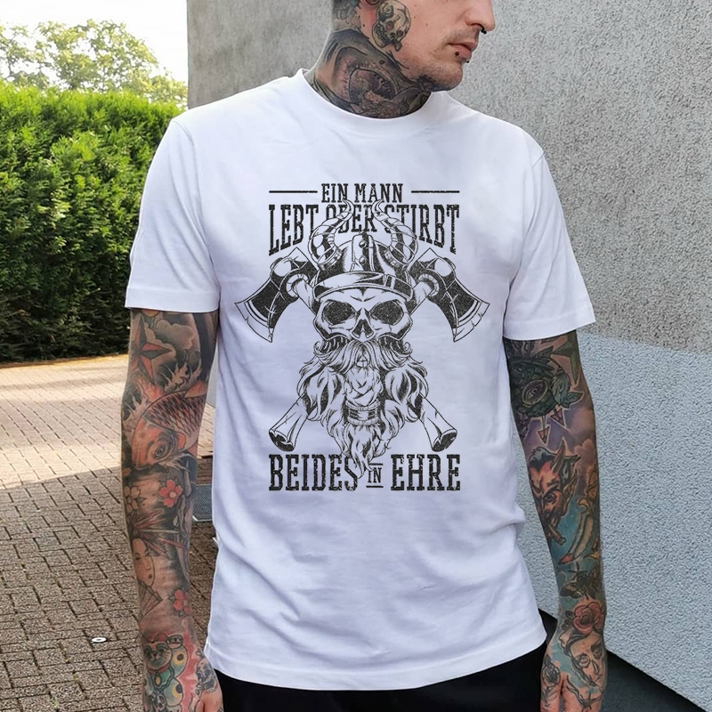 EIN MANN LEBTDBER STIRBT SKULL GRAPHIC PRINT T-shirt